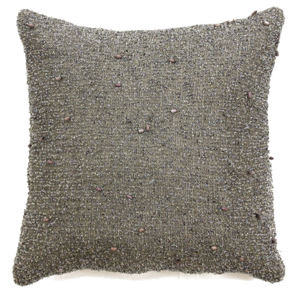 Sabira Collection Handmade Beaded Silver Throw Pillow Case